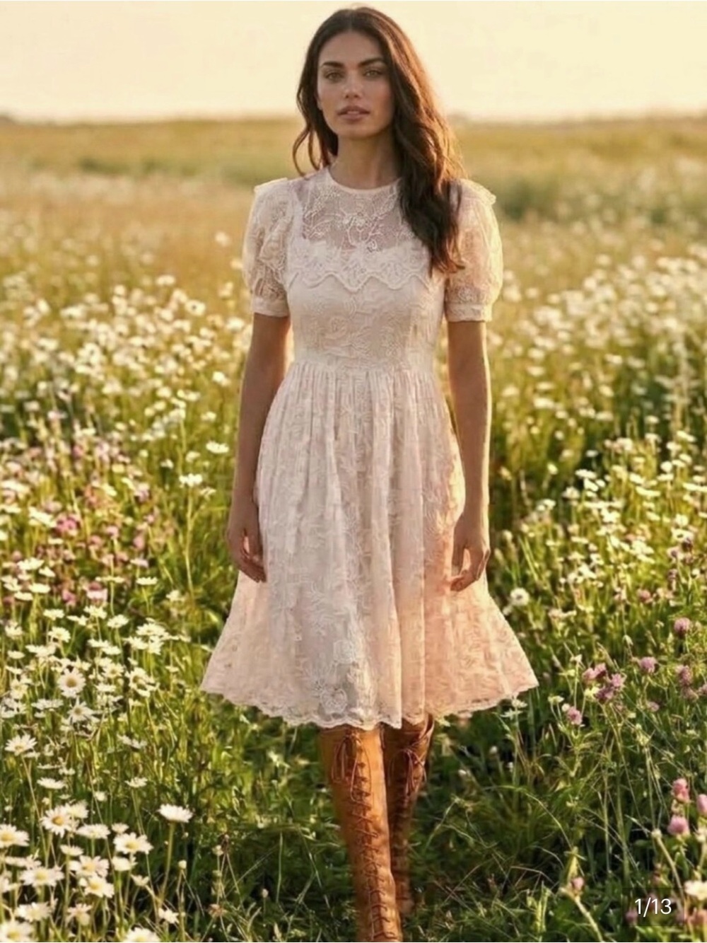 Gunne Sax Jessica McClintock Vintage Babydoll Pastel Pink Floral Lace Dress